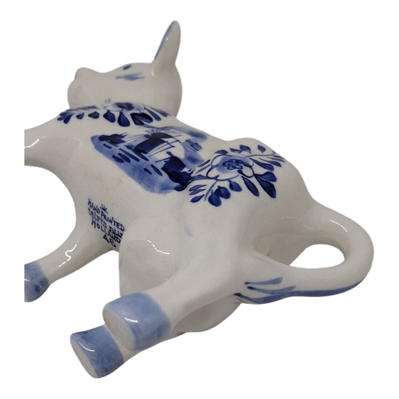 Whimsical Delft Blue and White Ceramic Cow Pitcher - Picture 11 of 15